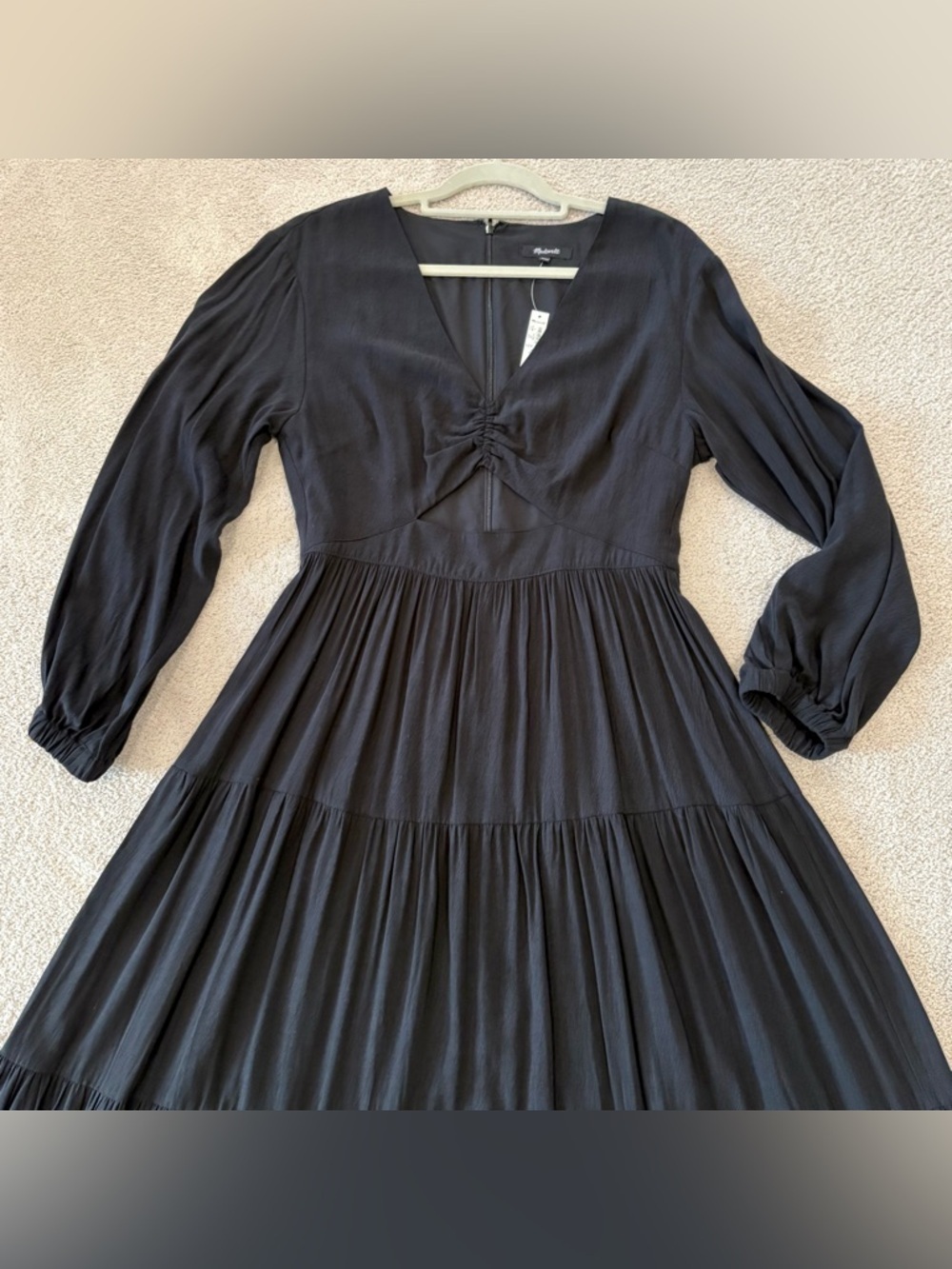 Madewell Lusterweave Black Long Sleeve Tiered Whimsigoth Cut Out Dress Sz 8 NWT - Picture 8 of 16